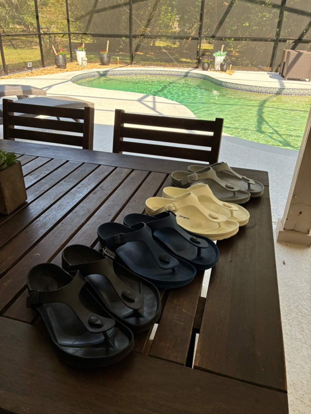 4 Pairs of Birkenstock Gizeh Sandals in Black, Navy, White, Silver